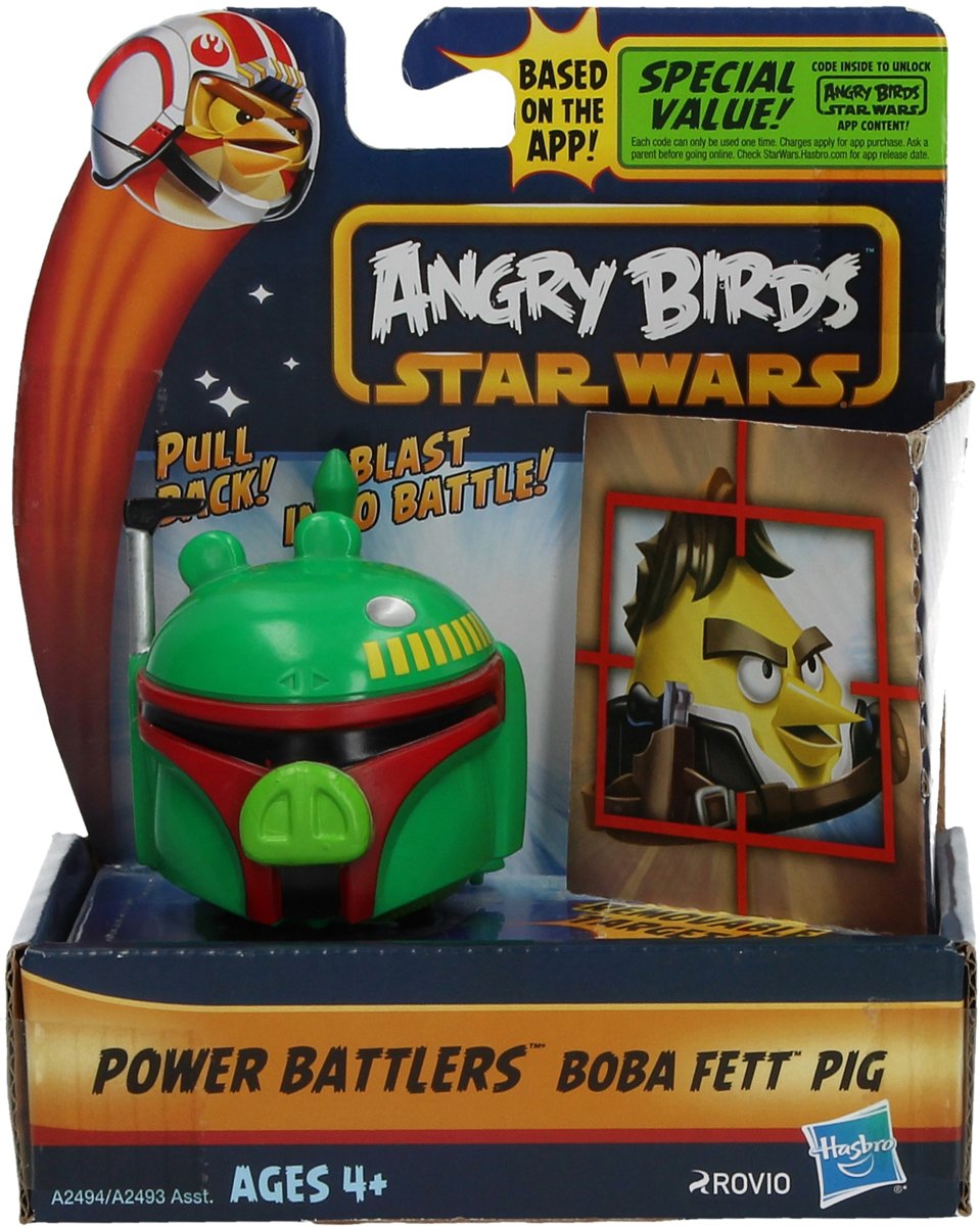 Angry Birds& Star Wars Power Battlers Boba Fett Pig – 6x5x5cm | Schietspeelgoed voor Kinderen | Zelfrijdende Poppetjes